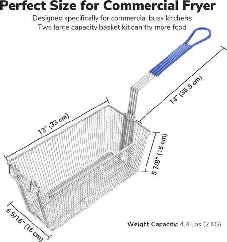 Vista 5 de WeChef - 2 cestas para freidora con mango antideslizante de 13 x 6 5/16 x 5 7/8 pulgadas, chapado en níquel, cesta para freidora de alta resistencia