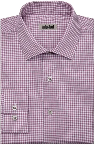 Vista 3 de Kenneth Cole Unlisted - Camisa de vestir para hombre, ajuste delgado, cuadros y rayas (estampadas)