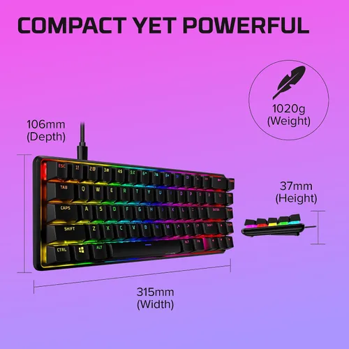 Vista 11 de HyperX Alloy Origins 65 - Teclado mecánico para juegos, factor de forma ultra compacto del 65 %, teclas PBT de doble disparo, retroiluminación LED