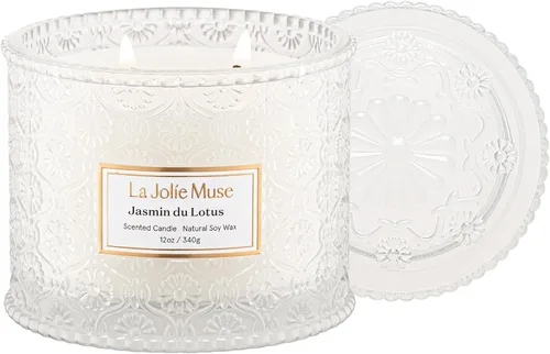 Vista 8 de LA JOLIE MUSE Vela de Cáscara de Sandía y Menta - Eucalipto, Salvia, Lavanda Vela Grande de Cera de Soja de 12 oz con 2 Mechas 60 Horas