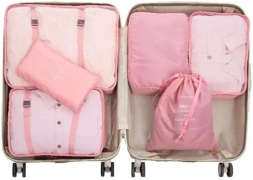 Vista 7 de Fxkoolr Juego de 6 cubos de embalaje, organizadores de equipaje para viajes (rosa)