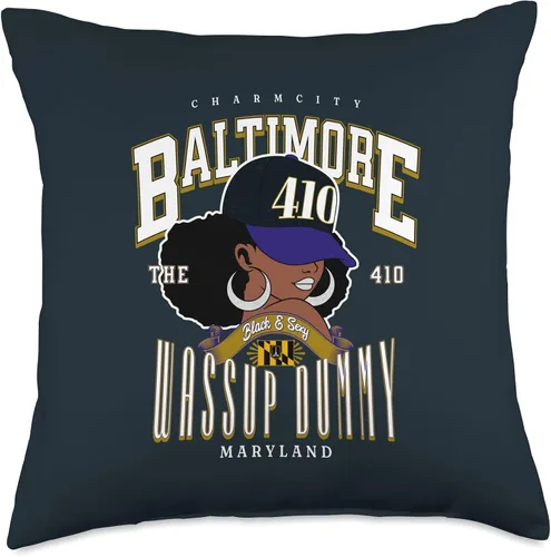 Vista 4 de Baltimore Area Code 410 410 Area Code Baltimore Maryland Flag Black Girl Bmore Pride - Almohada de 16 x 16 pulgadas, multicolor