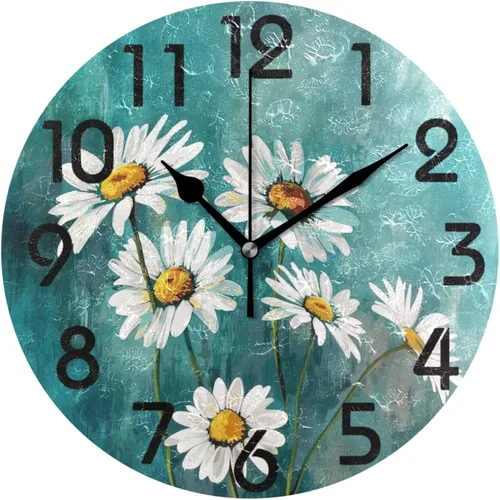 Vista 20 de Reloj de pared redondo retro de otoño con dos gnomos y calabaza de 10 pulgadas, funciona con pilas, reloj de escritorio analógico silencioso sin