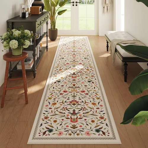 Vista 49 de Alfombra de entrada vintage con medallón floral de 2 x 3 pulgadas, lavable a máquina, alfombra de entrada de pelo bajo, suave, pequeña, alfombra