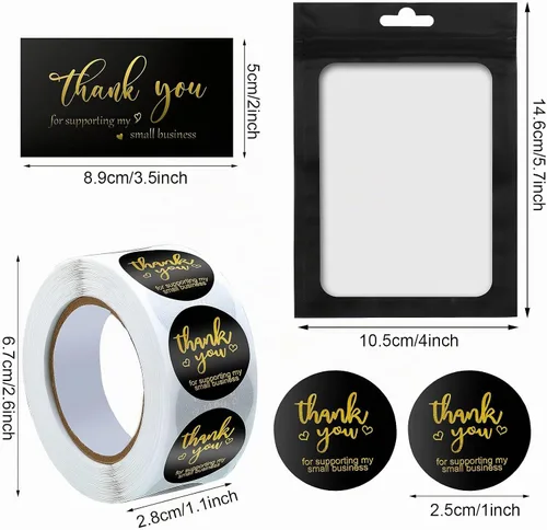 Vista 2 de Outus Juego de 620 tarjetas y calcomanías de agradecimiento. Calcomanías con capa de oro de agradecimiento para apoyar mi pequeño negocio con bolsa