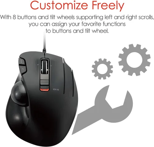 Vista 7 de ELECOM EX-G Ratón de Trackball con cable, ergonómico, control de pulgar, bola de rodillo de seguimiento suave, 6 botones programables, mouse