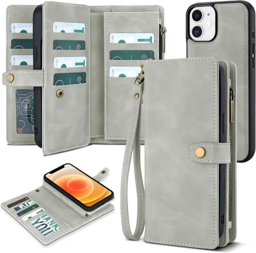 Vista 75 de TwoHead Funda tipo cartera para iPhone 12 Pro Max con tarjetero, funda magnética desmontable para teléfono 12 Pro Max, piel sintética, a prueba