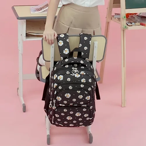 Vista 3 de Sugaroom - Mochila con estampado de margaritas con lonchera para niñas, escuela primaria, primaria, mochila para libros para adolescentes y niñas