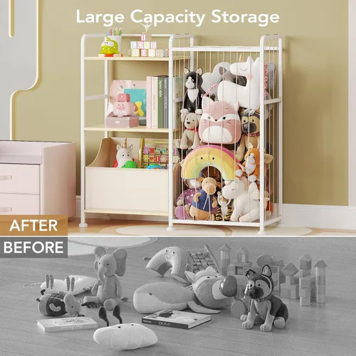Vista 3 de BBLIKE Almacenamiento de Animales de Peluche - Red de Animales de Peluche con Estantería para Niños y Organizador de Juguetes, Estantería Blanca