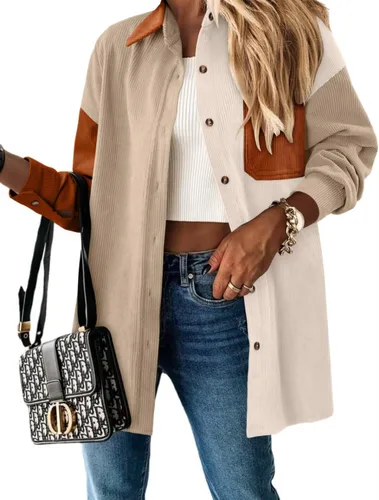 Vista 3 de Magritta Camisas de manga larga con cuello en V y botones para mujer, blusas de gran tamaño con bolsillos