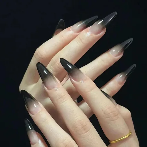 Vista 15 de MISUD Uñas a presión largas tipo Stiletto con pegamento de Rojo Gótico y Negro, diseño gótico cruzado acrílico, 24 piezas 02301Negro y Rojo