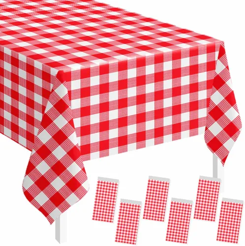 Vista 16 de SietDESEO - Paquete de 2 manteles a cuadros azul y blanco, 54 x 108 pulgadas, mantel premium desechable de plástico para picnic, diseño gingham