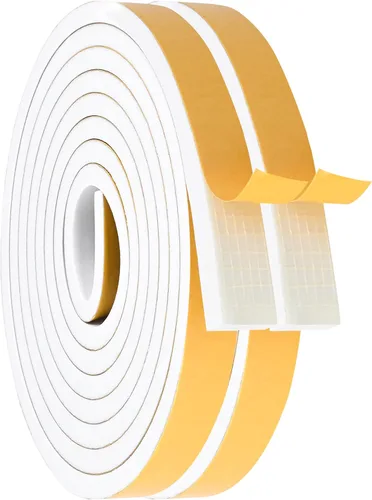Vista 26 de Burlete de cinta de espuma autoadhesiva blanca para puertas y ventanas de 1 pulgada × 3/4 pulgada × 13 pies, tira de sellado de espuma de alta Blanco
