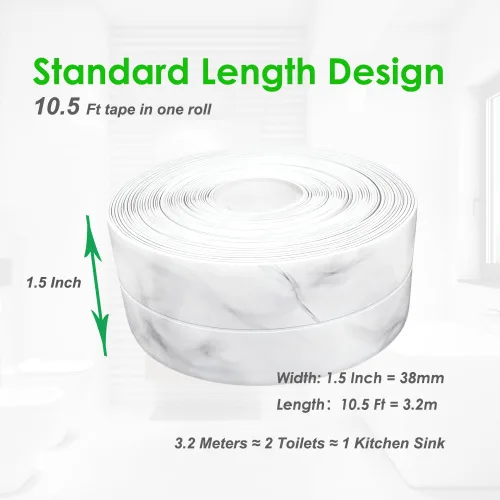 Vista 2 de Cinta de Calafateo para Cocina y Baño, 1.5 Pulgadas 10.5 Pies PVC Autoadhesiva Impermeable Cinta de Sellado de Calafateo, Ribete Sellador Decorativo