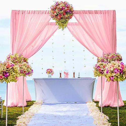 Vista 2 de DUOBAO Cortina de gasa rosa, 2 paneles de 29 x 96 pulgadas, cortinas de telón de fondo de boda, cortinas de playa transparentes para sala de estar