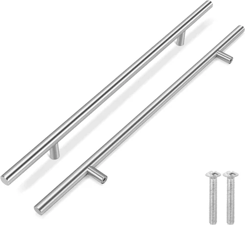Vista 11 de Flexzion Paquete de 10 pomos para gabinetes de cocina, tiradores de barra en T, tiradores de cajón de 2 pulgadas de un solo agujero, acero