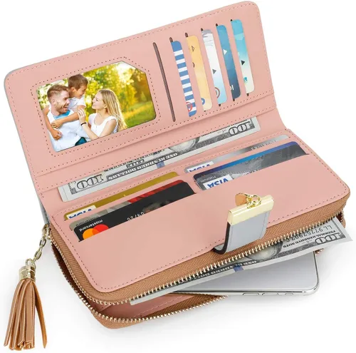 Vista 2 de Billeteras para mujer con múltiples ranuras para tarjetas y espacioso compartimento, Casual, L, Caqui