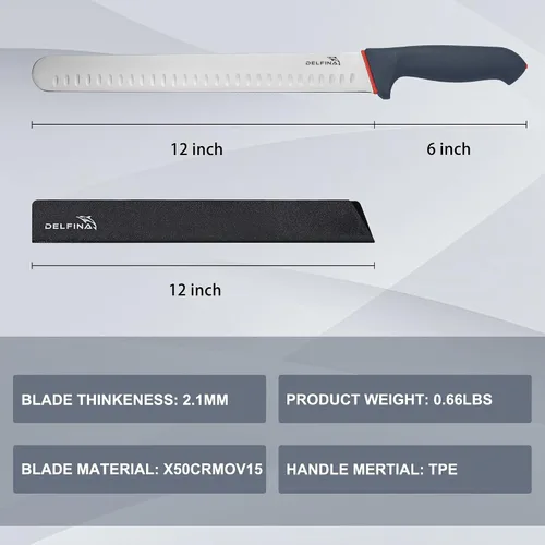 Vista 7 de DELFINA - Cuchillo para cortar pechuga de 12 pulgadas con funda y mango de agarre suave, cuchillo afilado de alta calidad para cortar carne, ideal
