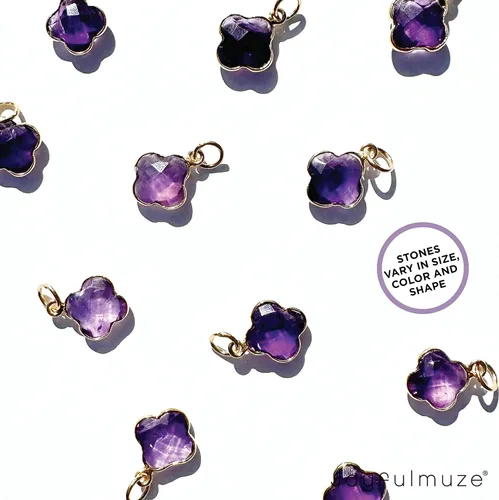 Vista 67 de Genuine Gemstone Necklace, Carved Four Leaf Clover Shape, Amethyst, Moonstone, Amazonite, Tourmaline, Labradorite, 925 Sterling Silver Jewelry