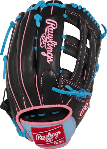 Vista 4 de Rawlings Guantes de béisbol de la serie R9 Tamaños 11.5 a 12.75 pulgadas Múltiples estilos Pro H-Web Negro/Oro