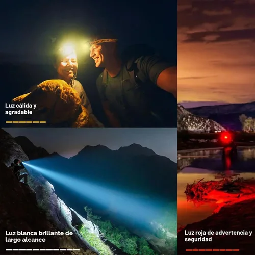 Vista 3 de Linterna frontal recargable, lámpara LED ligera, linterna de cabeza con sensor de movimiento, luz de cabeza impermeable súper brillante