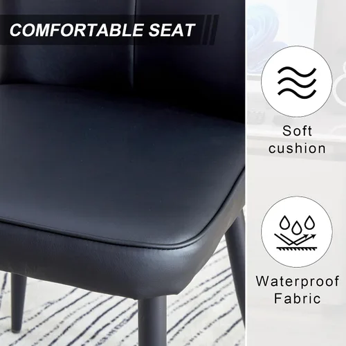 Vista 7 de Juego de 4 sillas de comedor de piel sintética, modernas sillas de comedor con tapizado de cuero y patas metálicas, juego de 4 sillas de comedor Bk-b