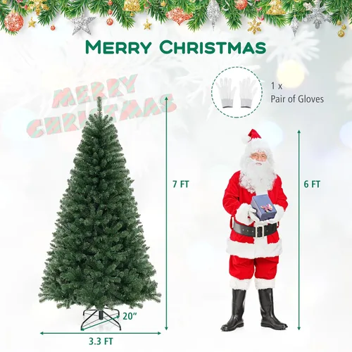 Vista 5 de DORTALA Árbol de Navidad artificial verde preiluminado de 7 pies, con bisagras, con 250 luces LED blancas cálidas, 8 modos de iluminación, 830