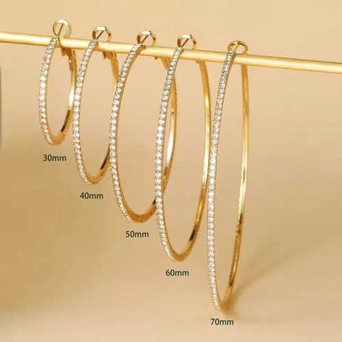 Vista 9 de MOROTOLE Aretes de aro de oro de 14 quilates con diamantes de imitación, finos, grandes, hipoalergénicos, para mujeres y niñas, regalos de joyería