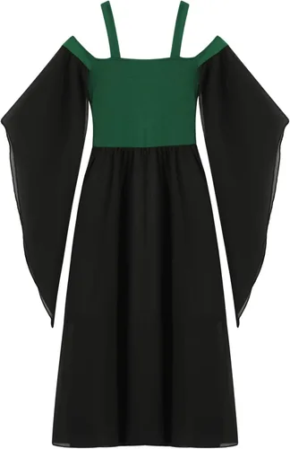 Vista 4 de dPois Disfraz medieval renacentista para niñas, vestido de manga larga, steampunk, gótico, victoriano, corsé de princesa