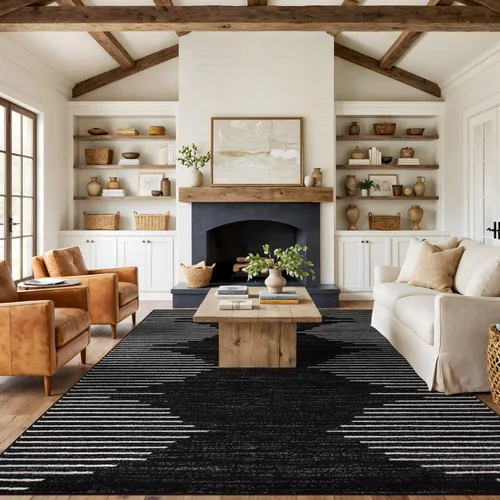 Vista 18 de Rugshop Alfombra bohemia a rayas resistente a las manchas, color beige, 2 x 7 pies