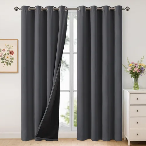 Vista 118 de YoungsTex - Cortinas 100% opacas para dormitorio, con aislamiento térmico y ojales, cortinas oscuras negras con capa pesada para ventana de sala