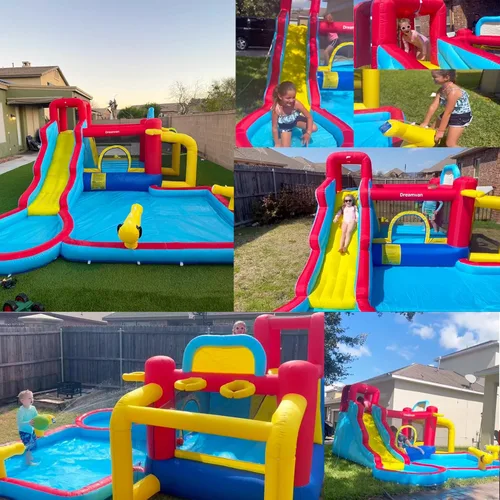 Vista 7 de AKEYDIY Casa de rebote de tobogán acuático, 13 × 12.5 pies, tobogán acuático inflable para niños grandes de 8 a 12 y 3 a 10 años, toboganes