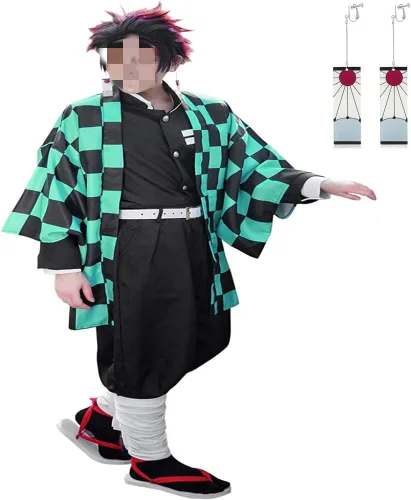 Vista 3 de Moalioi Anime Cosplay Costume Kimono Halloween Women Men's Set Accessories