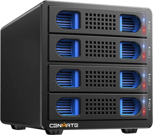 Vista 10 de CENMATE Caja de Disco Duro de Aluminio de Doble Bahía con Ventilador de Enfriamiento para HDD/SSD SATA de 2.5"/3.5" con USB A/C 3.0, Soporte