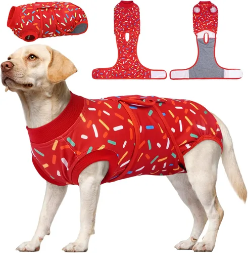 Vista 20 de Kuoser Traje de cirugía para perro, cómodo traje de recuperación para perras, mameluco protector posoperatorio, alternativa suave al cuello E