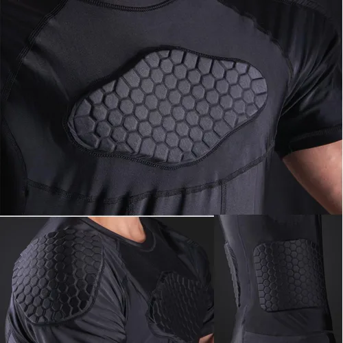 Vista 3 de Camisas acolchadas para hombre, camiseta de compresión de manga corta, equipo de protección para el pecho