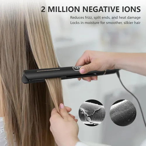 Vista 2 de IFNOT Plancha plana 2 en 1, iones negativos de cerámica para alisar el cabello de las mujeres, cabello sin encrespamiento, calentamiento rápido
