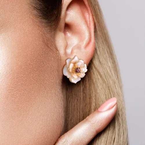 Vista 5 de Santuzza - Aretes colgantes de plata de ley 925 con flores esmaltadas para mujer