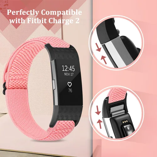 Vista 2 de TumpCez Bandas elásticas compatibles con Fitbit Charge 2, correa de repuesto ajustable elástica de nailon suave Solo Loop para Fitbit Charge 2