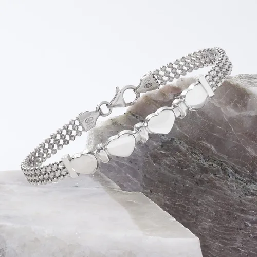 Vista 4 de Ross-Simons Italian Sterling Silver Heart Beaded Bracelet