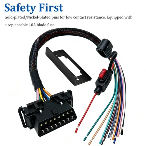 Vista 6 de Cable hembra de la coleta del puerto 16pin OBD2 OBDII con el fusible 10A