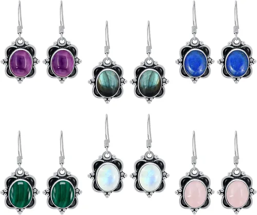 Vista 2 de Aretes colgantes de piedras preciosas naturales para mujer, aretes hechos a mano para mujer, aretes chapados en plata, aretes colgantes de piedra