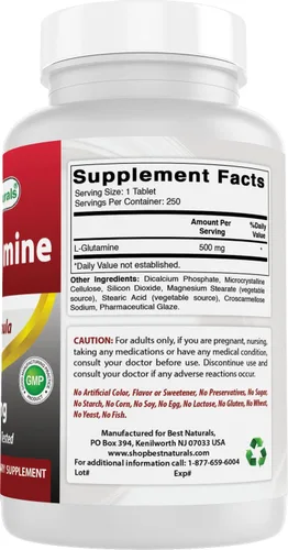 Vista 6 de Best Naturals L-Glutamina 500 mg 250 Comprimidos