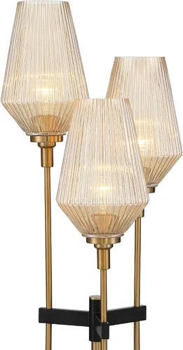 Vista 3 de Possini Euro Design Axiom - Moderna lámpara de mesa para consola de 39 pulgadas de alto, latón dorado y negro, pantalla de vidrio acanalado champán