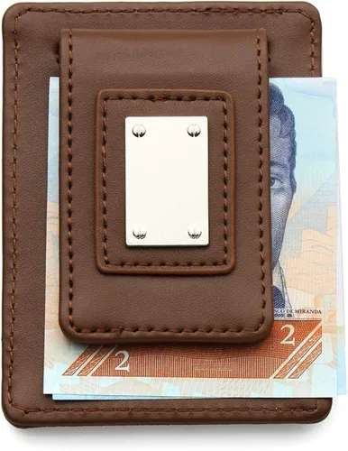 Vista 2 de Cartera de piel personalizada 2 en 1 con clip de dinero para hombres, regalo del día del padre, clip magnético para identificación y ranuras