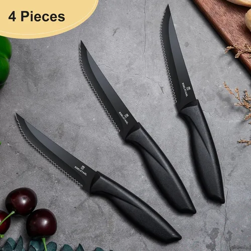 Vista 4 de Juego de 4 cuchillos para bistec, cuchillo premium para bistec, juego de cuchillos para bistec de acero inoxidable, cuchillo para bistec dentado