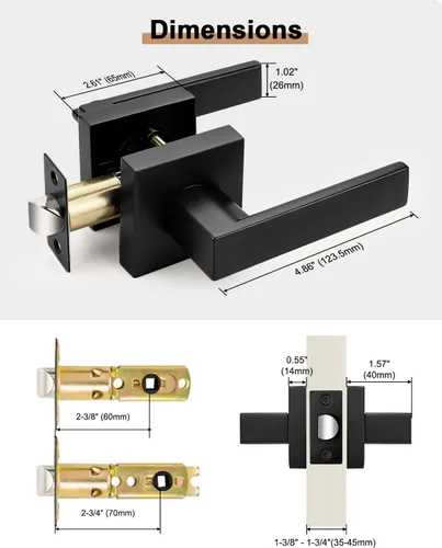 Vista 7 de Probrico Palanca de Paso Interior Negro Mate, Manija de Puerta de Pasillo y Armario sin Llave de Servicio Pesado, Herrajes de Interior Resistentes