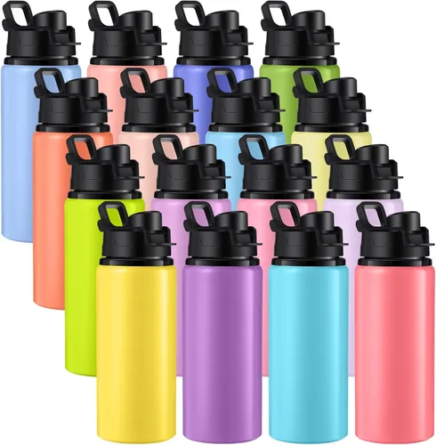 Vista 9 de Sunnyray 16 botellas de agua de aluminio a granel reutilizables a granel botellas deportivas con tapas a presión, paquete múltiple de botellas
