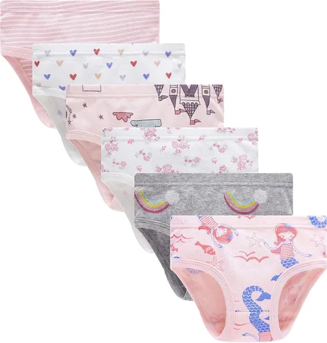 Vista 18 de Family Feeling Ropa interior para niña pequeña, bragas para niños grandes, ropa interior suave, 100% algodón 6 paquete-31yu