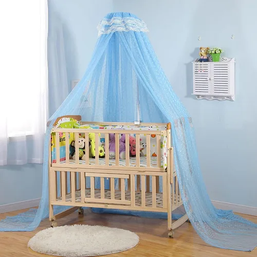 Vista 2 de Juego de cama para bebés y niños pequeños, diseño de cúpula, mosquitera, mosquitera, marco de barra de mosquitos, estilo palacio, para cuna Azul